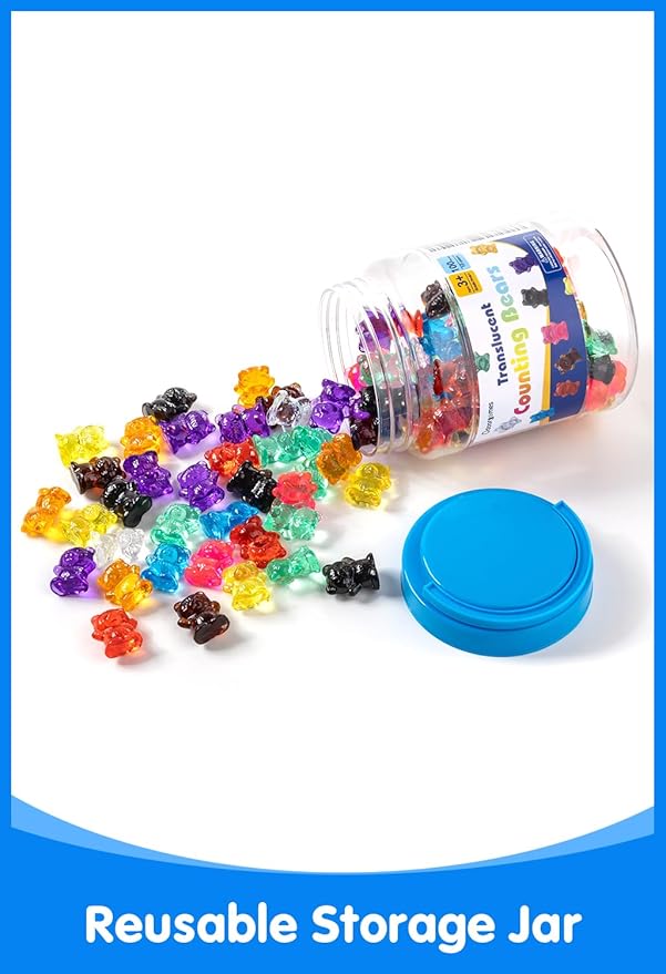 100 Pcs Translucent Counting Bears - 10 Colors - Kindergarten Classroom & Light Table Manipulatives, Counting & Color Sorting Toys for Toddler
