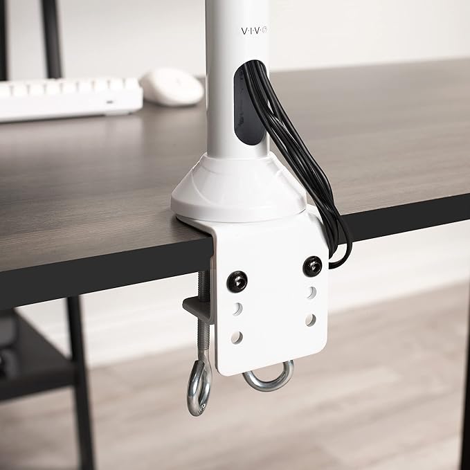 VIVO Triple Monitor 23 to 32 inch LED LCD Clamp-on Desk Mount, Heavy Duty Articulating VESA Computer Stand, Holds 3 Screens, Fully Adjustable for Home Office Workstation, White, STAND-V103W
