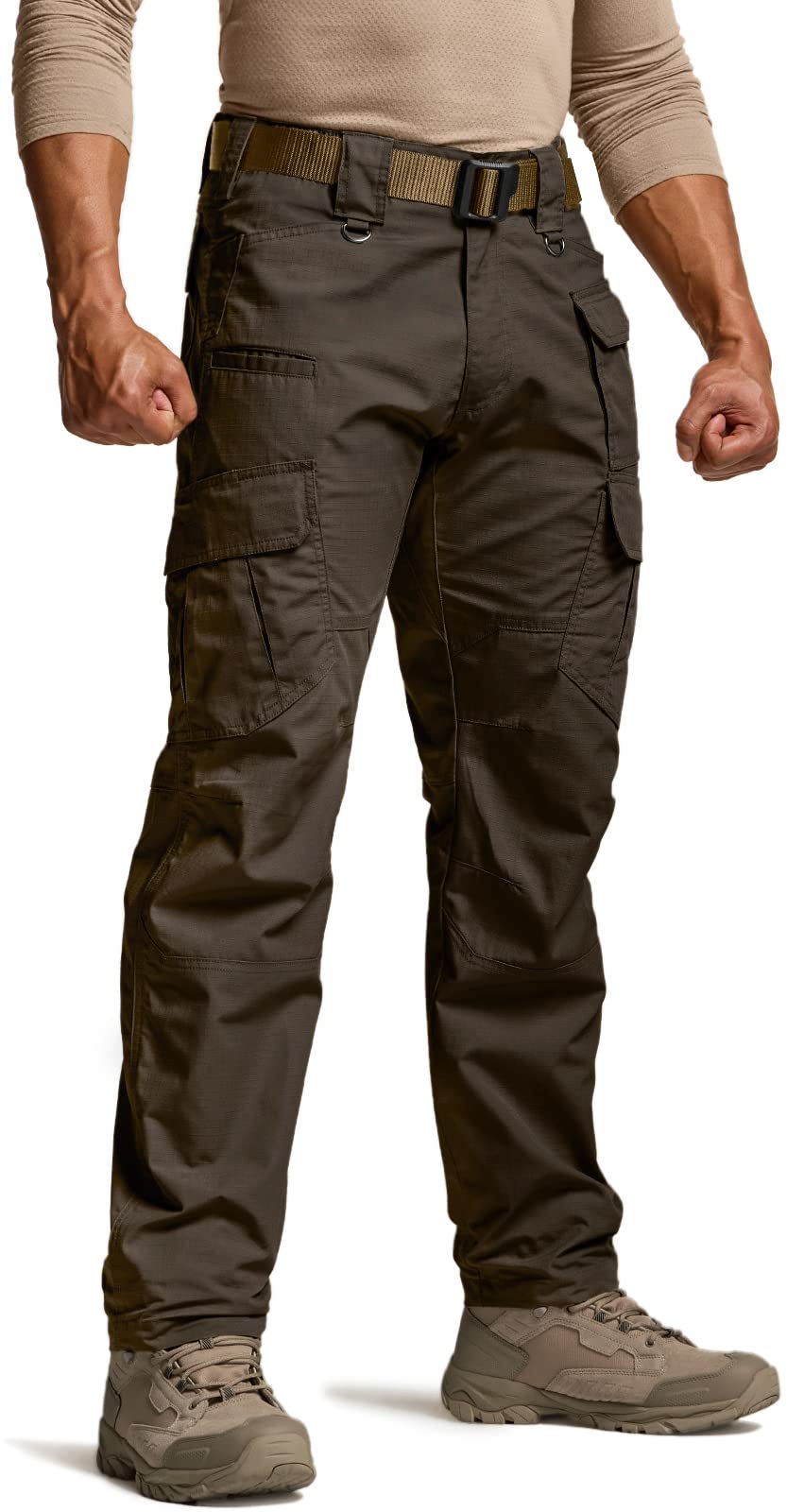 CQR Men's Tactical Pants, Water Resistant Ripstop Cargo Pants, Lightweight EDC Work Hiking Pants, Outdoor Apparel, Duratex Mag Pocket Dark Brown, 36W x 30L