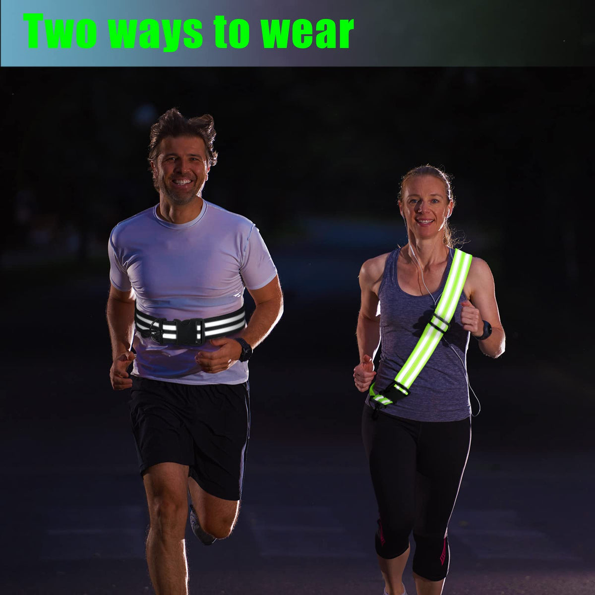 Saintrygo 2 Pieces Reflective Sash for Walking at Night Running Gear Safety Reflective High Visibility Jacket Adjustable Sash for Walking Cycling at Night (Fluorescent Green,Black)