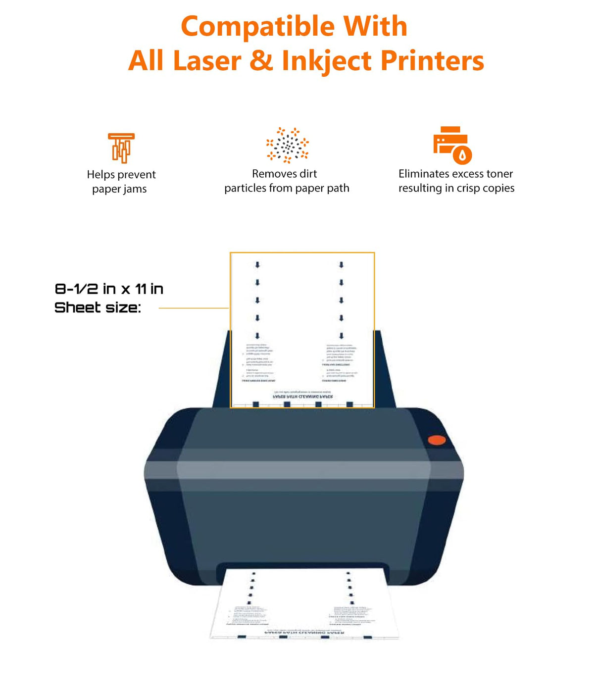 Original Printer Cleaning Sheets – Reliable Solution for Cleaning Rollers & Fixing Paper Feed Issues – Compatible with Inkjet & Laser Printers (8.5 x 11" - 10 Pack)