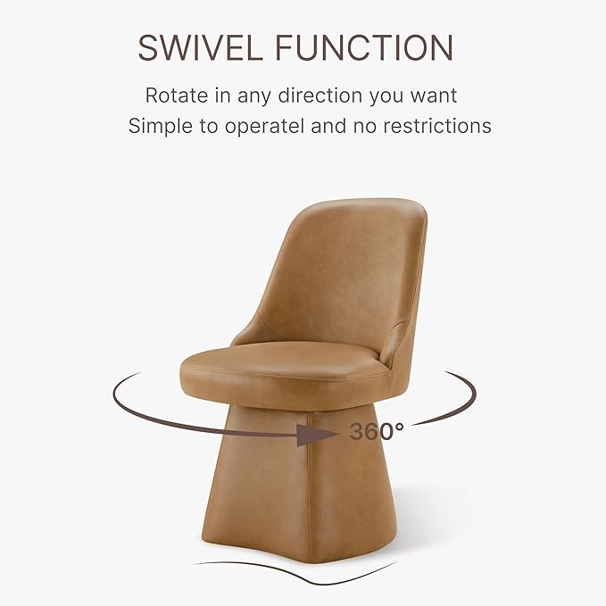Swivel Dining Chairs Set of 2, Upholstered Mid Century Modern Deskchair with High Back, Faux Leather Kitchen Chairs for Dining Room, Bedroom, Dressing Room, Brown