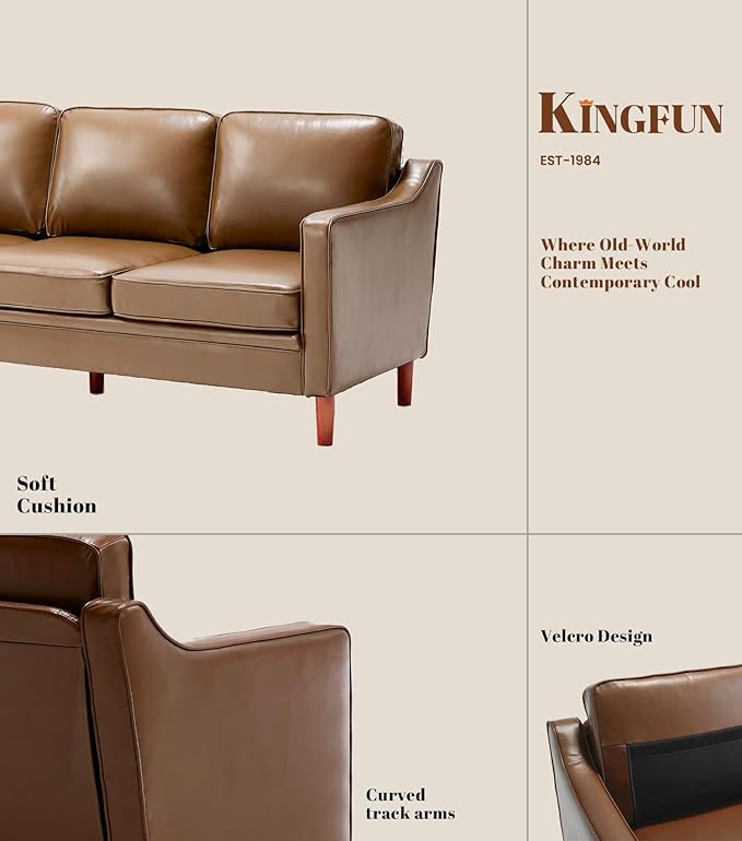 Kingfun Living Room Furniture Sets, 3 Seater Couch and Loveseat, Mid Century Modern Sofa Set, Faux Leather Couch with Solid Wood Frame for Living Room & Bedroom, Brown