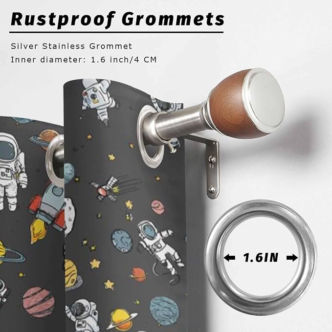 Cartoon Space Outdoor Curtains for Patio Rockets Planets Astronauts Gray