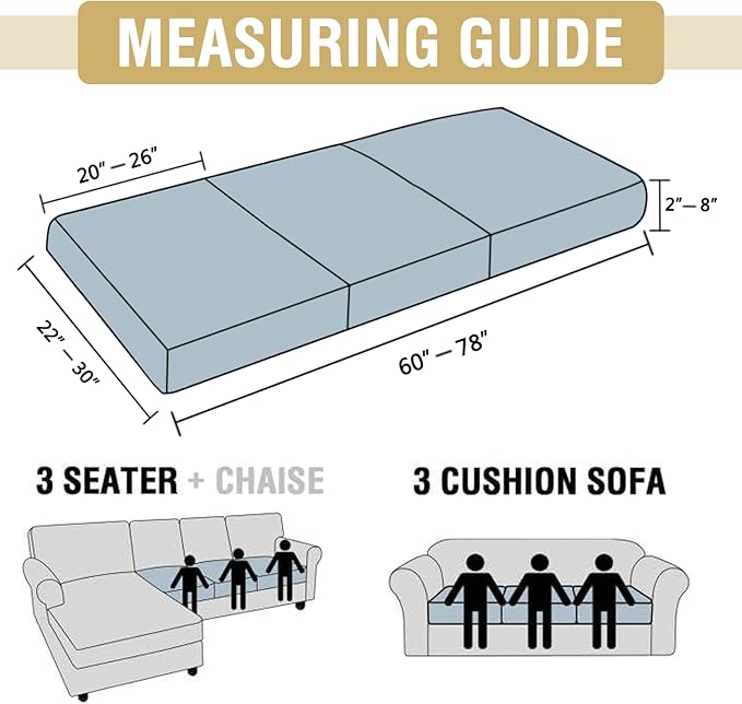 H.VERSAILTEX Stretch Chenille Couch Cushion Cover Soft Sofa Covers Individual Seat Couch Slipcover Sets Furniture Protector Seat Cushion Sofa Cover (3 Piece Sofa Cushion Covers, Dove)