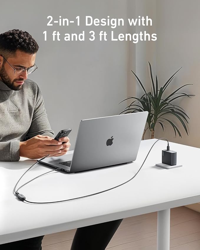Anker Cable,4FT 2-in-1 USB C to USB C Cable 140W Max,Fast Charging for iPhone 17/17 Pro Max/16 Series,MacBook Air/Pro,and More(Braided,Black)