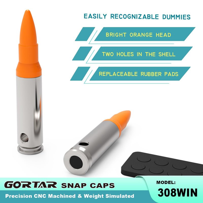 GORTAR 308Win Snap Caps Training Dummy Rounds Practice Safe Loading Firing Close to Real Weight -6 Pcs