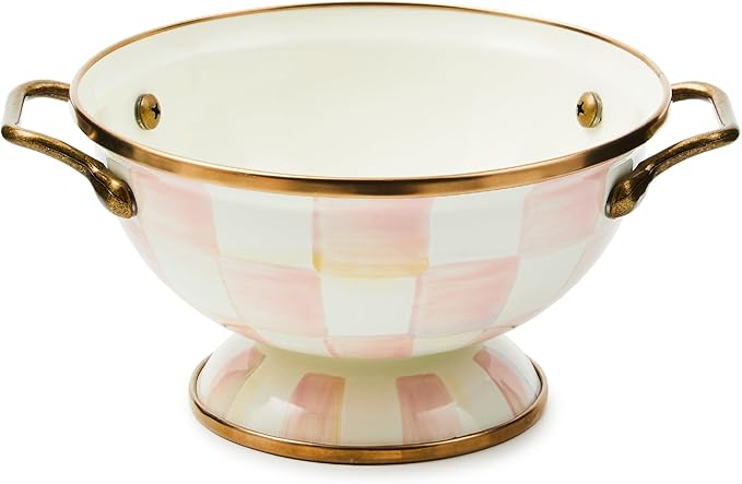 MACKENZIE-CHILDS Enamel Bowl, Serving Bowl for Entertaining, Simply Anything Bowl, Small, Pink-and-White Rosy Check