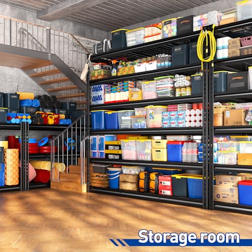 REIBII 78"H x 55"W Garage Shelving, 3300LBS Heavy Duty Shelving, Rivet 6-Tier Adjustable Metal Garage Storage Rack, Industrial Shelving with Reinforced Mesh, for Warehouse Basement Commercial, Black - size: 55.1"Wx17.7"D x 77.9"H