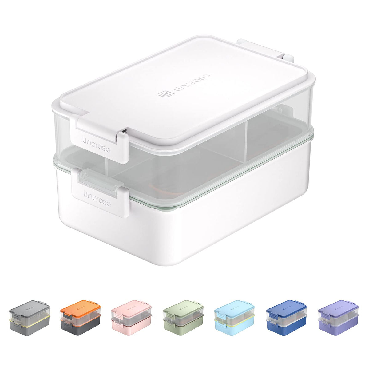 linoroso Stackable 2-Tier Adult Bento Box, 4 Compartments - Pale Mint