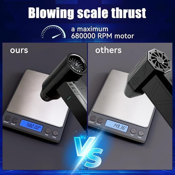 Compressed Air Duster 480000RPM Electric Air Duster Variable Speed 580G 4 Gear Adjustable Rechargeable Cordless Jet Dry Blower Turbo Fan Dryer Cleaning Air Blower Mini Car Vacuum Cleaner Black Knight