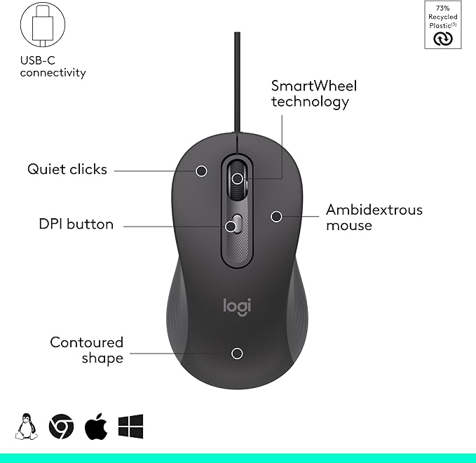Logitech Signature Slim Wired Combo MK625 for Business, Optical Wired Mouse, Full-Size Keyboard, USB-C Plug-and-Play, Windows/Mac/Chrome/PC/laptops - Graphite