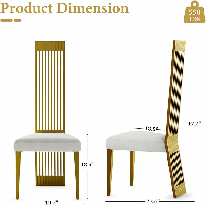 Gold Dining Chairs Set of 4, White Boucle Dining Chairs with Brushed Gold Stainless Steel Backrest and Legs, Modern Elegant Upholstered Dining Room Chairs for Dining Room Kitchen Restaurant