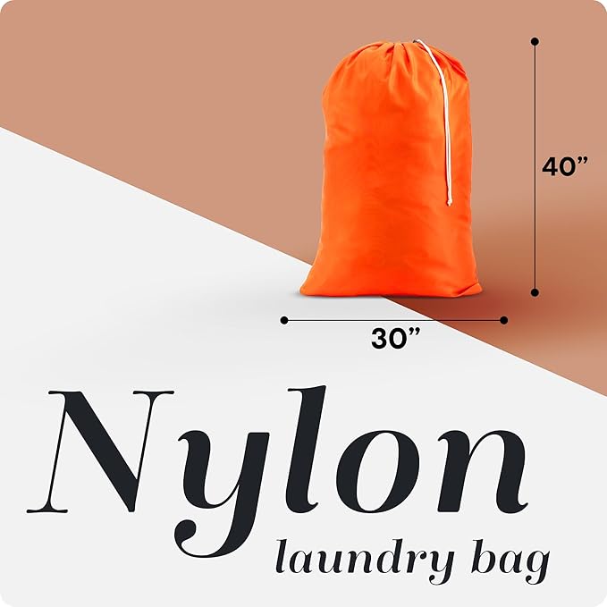 Nylon Laundry Bag - Locking Drawstring Closure and Machine Washable. These Bags will Fit a Laundry Basket or Hamper and Strong Enough to Carry up to Three Loads of Clothes. (Orange)