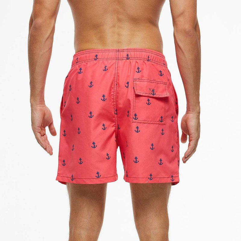 FREDRM Mens Swim Trunks Quick Dry Boardshorts with Mesh Lining Above Knee Swimwear Bathing Suits (Pink Anchor, M)