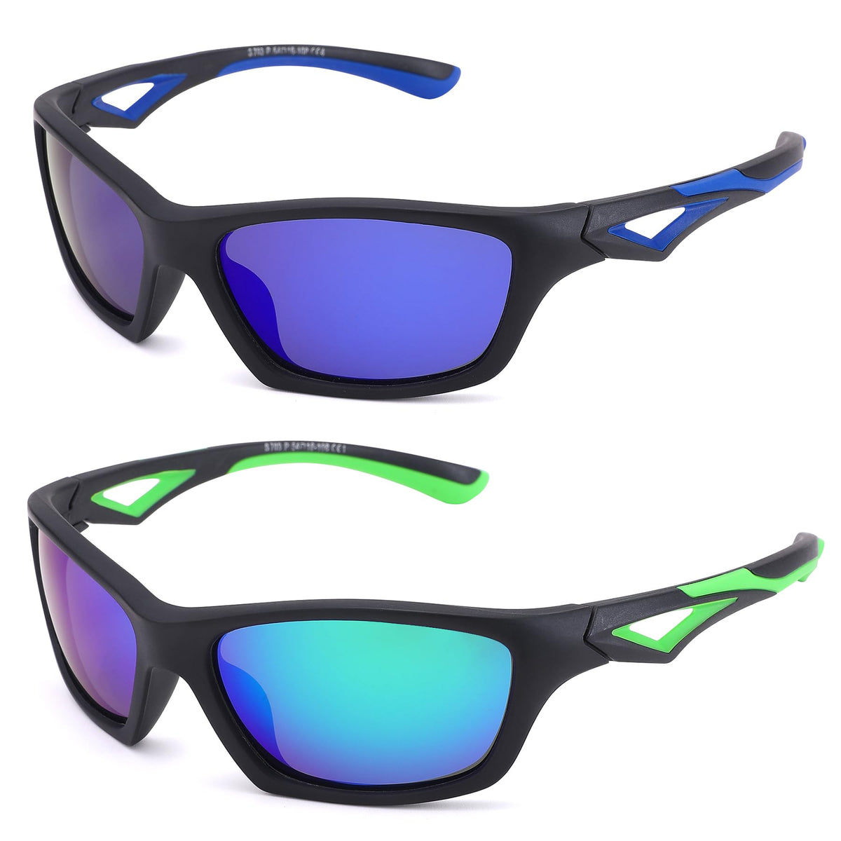 GLARDEFE Kids Youth Baseball Sunglasses – Unbreakable Flexible Polarized Sports Sunglasses with Strap for Boys Girls Age 2-10(Matte Black/Green Mirror + Matte Black/Blue Mirror)