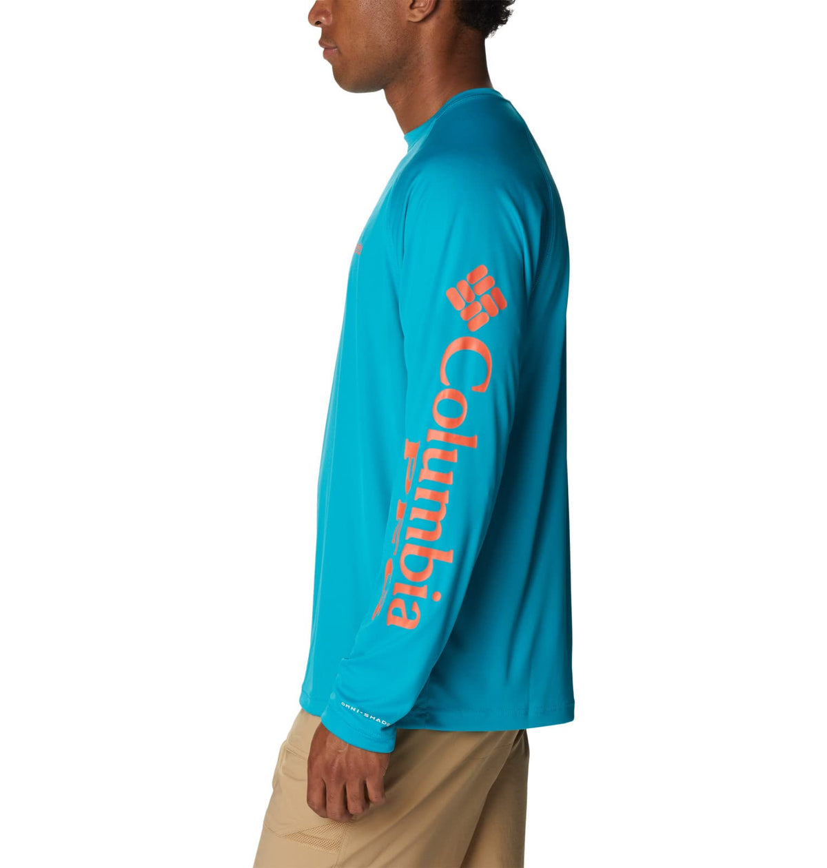 Columbia Men's Terminal Tackle Long Sleeve Fishing Shirt, Ocean Teal/Corange Logo, Large