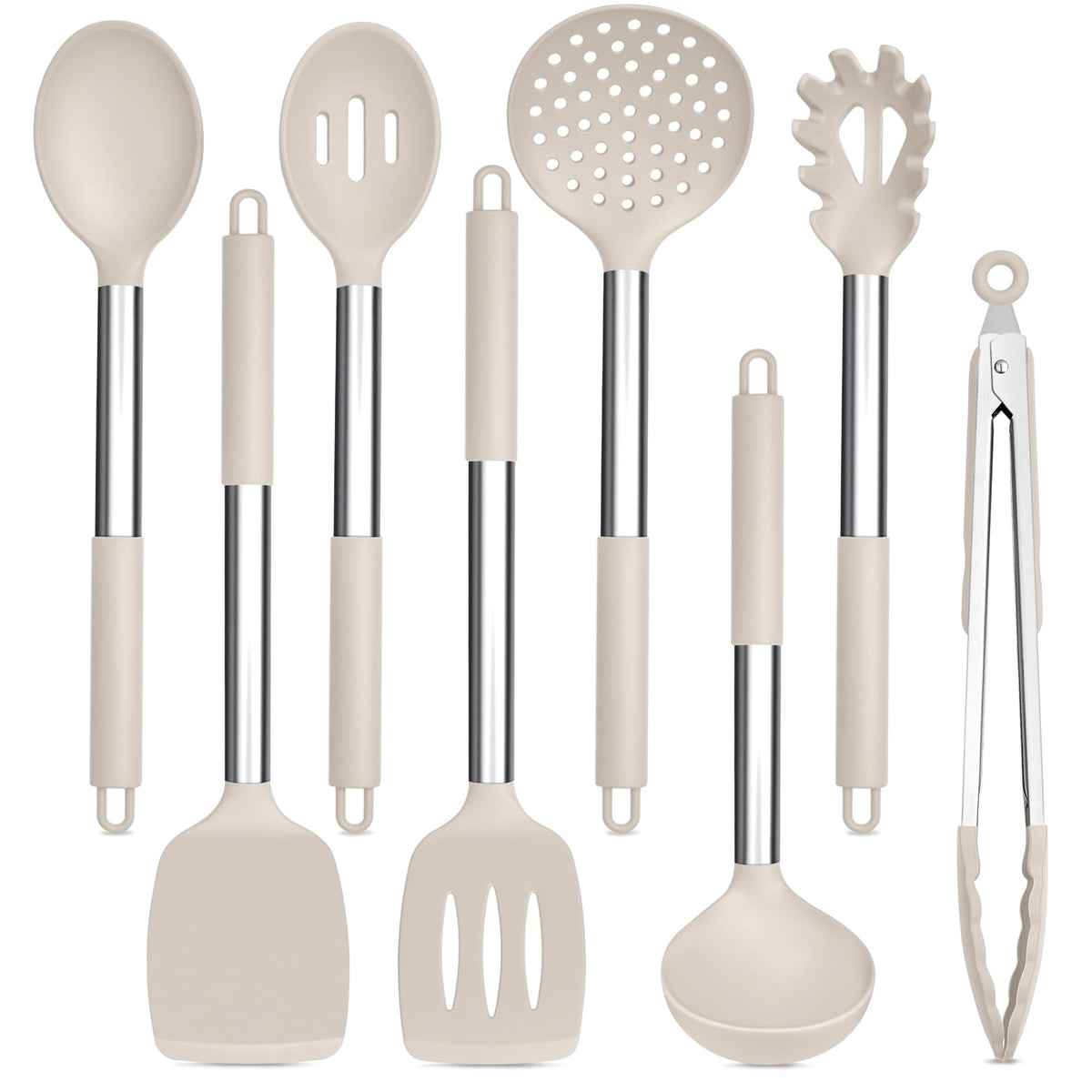 TeamFar Kitchen Utensils Set of 8, Silicone Utensils Kitchen Tools-White