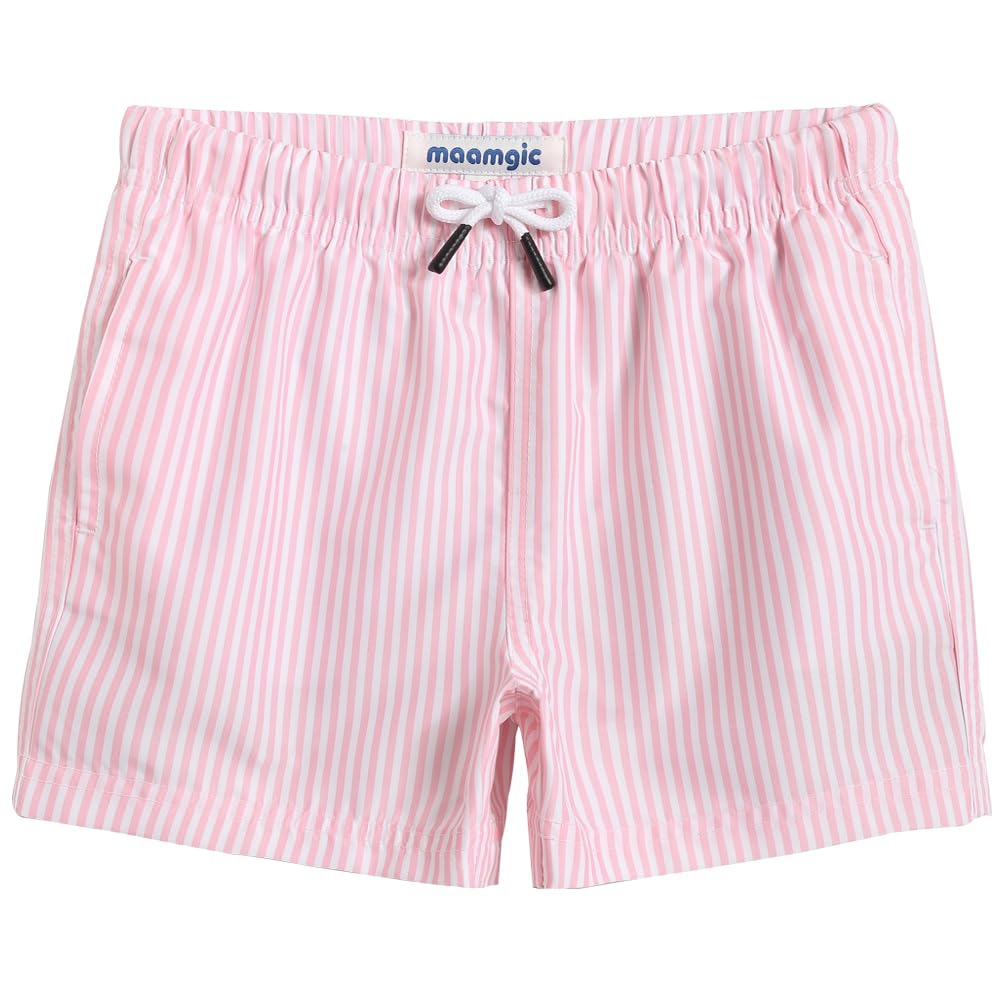 maamgic Boys Swim Trunks Toddler Swim Shorts Little Boys Bathing Suit Swimsuit Toddler Boy Swimwear Pink and White Stripes 3T,Pink and White Stripes,3 T