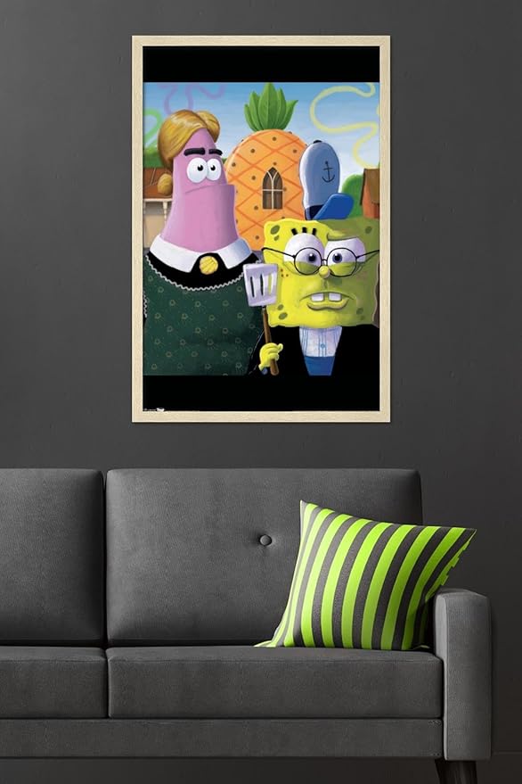 Trends International Nickelodeon Spongebob Squarepants - American Gothic Wall Poster, 34L x 22.4W, Blonde Framed Version