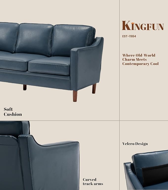 Kingfun Living Room Furniture Sets, Armchair and 2 Loveseat, Mid Century Modern Sofa Set, Faux Leather Couch with Solid Wood Frame for Living Room & Bedroom, Royal Blue