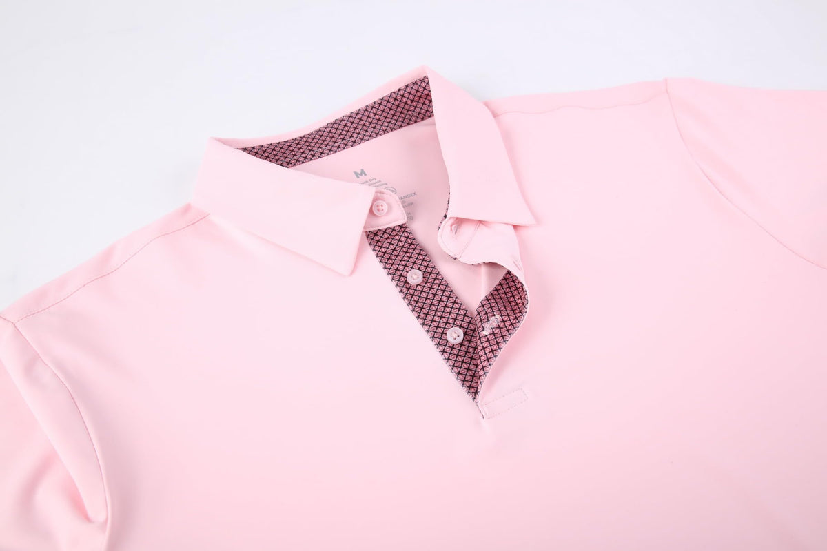 Mens Golf Shirt Quick-dry Solid Short Sleeve Polo Shirts,Lt Pink,L