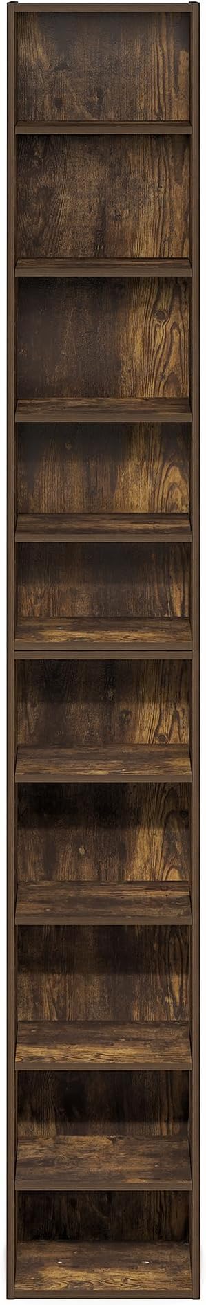 Furinno PASIR Book Shelf, 10-Tier Bookshelf, Bookcase with Open Shelf, 9.2 x 11.8 x 78.7, for Living Room, Bedroom, Home Office, Amber Pine
