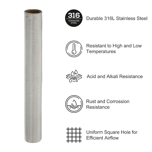 PATIKIL 40" L x 10" W Woven Wire Mesh, 350 Mesh 316L Stainless Steel Air Vent