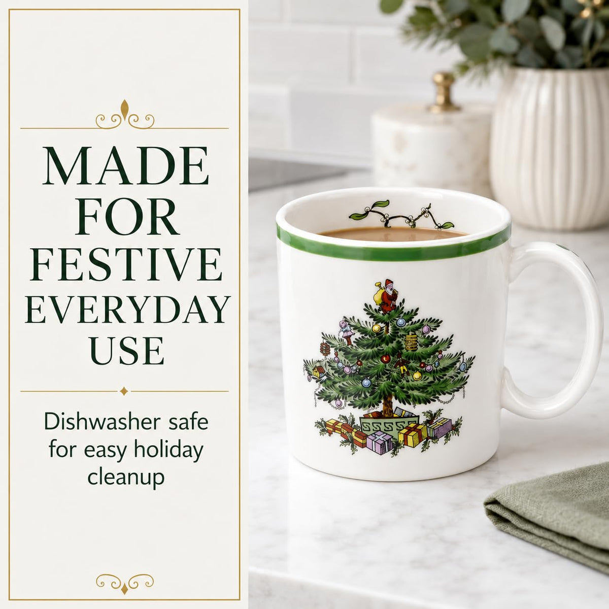 Spode Christmas Tree Mugs, 9 Oz, Set of 4 - Festive Holiday Drinkware