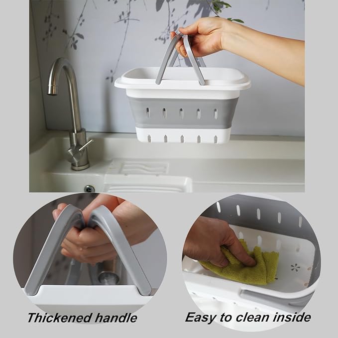Portable Folding Plastic Bath Caddy with Handle, Perforated, Travel Bathroom Organizer for Bedroom, Bathroom, Shower, Dorm Room, Camping and RV Use (Orange, 2 pack)