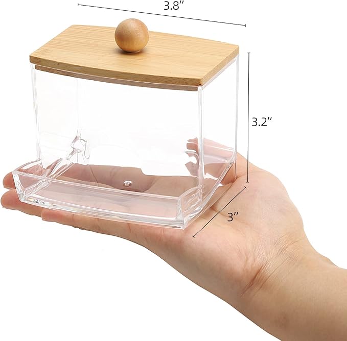 Tbestmax 10oz Qtip Holder Dispenser with Bamboo Lids, Big Clear Bathroom Organizer Accessories Decor for Storage-Qtips Cotton Ball Holder Apothecary Jars, Cotton Swabs, Floss Container