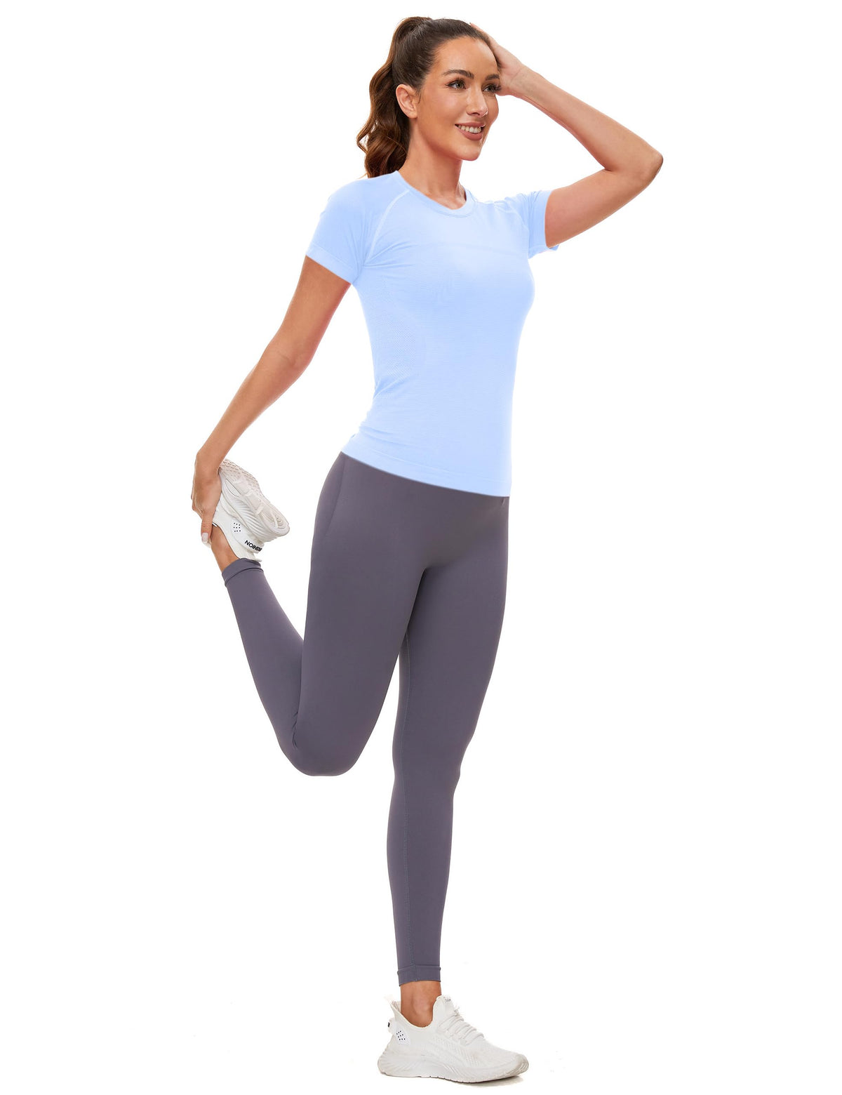 MathCat Seamless Workout Tops for Women, Compression Shirt Women Short Sleeve Shirts Athletic Running Yoga Breathable SkyBlue
