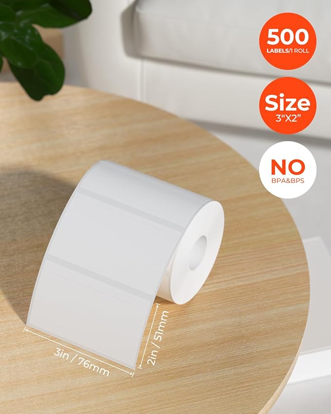 MUNBYN 3" Pink Circle & 3x2" White Thermal Sticker Labels - 1000 Count (500 Pink, 500 White) - Compatible with Munbyn, Rollo, Idrpt & More
