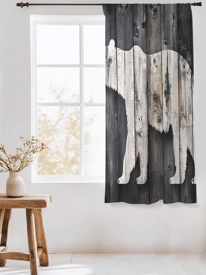Sheer Curtains 72 Inches Long, Farmhouse Country Vintage Wood Grain Privacy