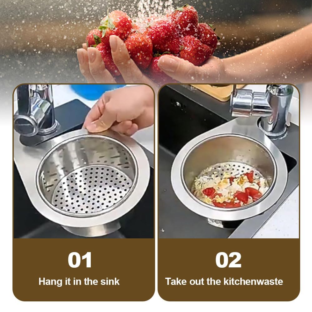 Drain Basket for Kitchen Sink, Stainless Steel Swan Sink Strainer Basket, Multifunction Hanging Sink Strainer Colander Drain Basket Quick Drain Kitchen Tools for Hanging Filter Basket Food Waste (1)