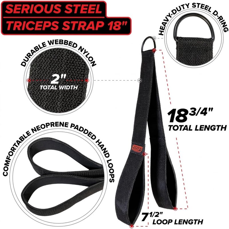 Serious Steel Fitness Ab Strap/Tricep Strap Cable Machine and Resistance Band Attachment