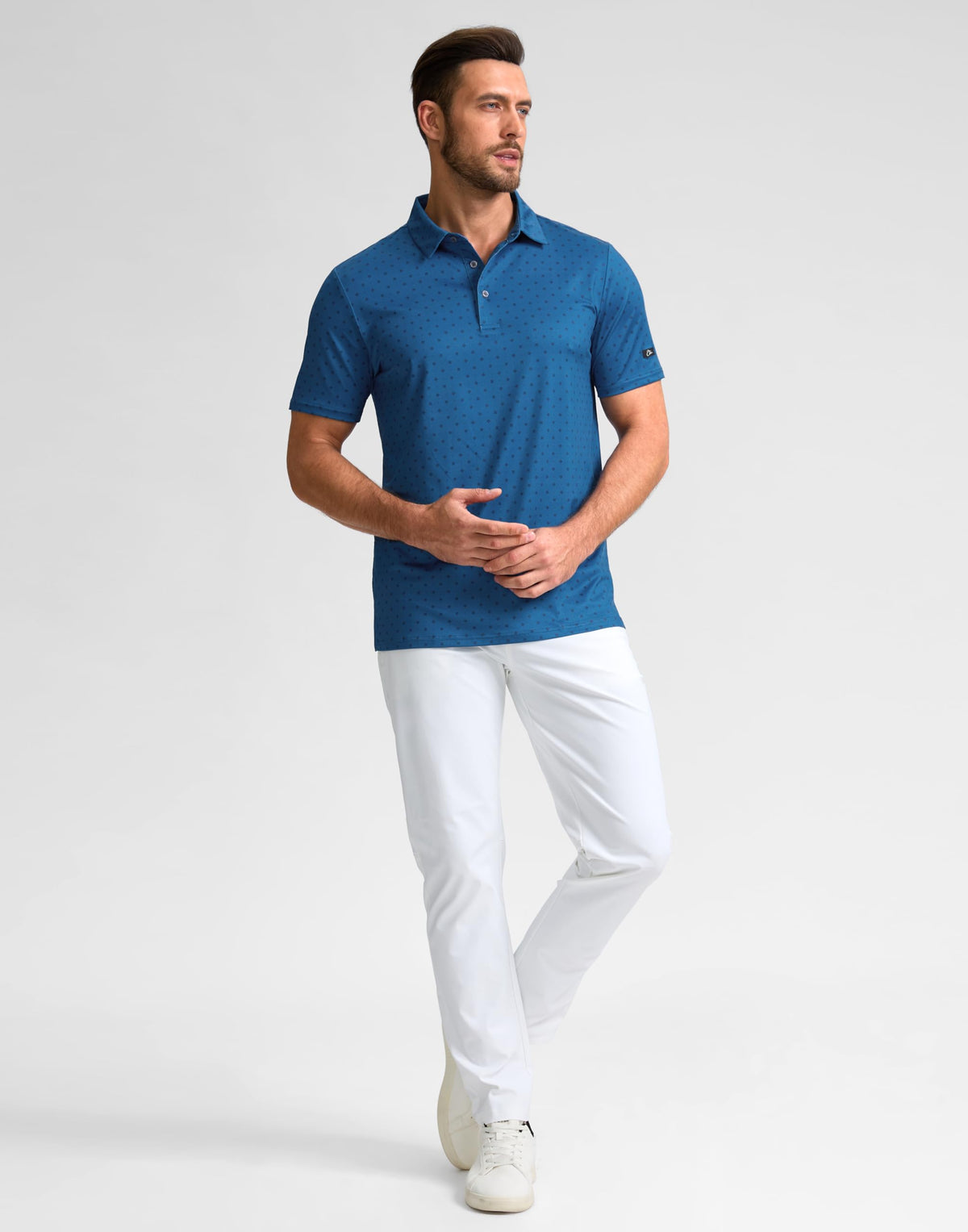 Obla Mens Golf Polo Shirts Short Sleeve Dry Fit Performance Moisture Wicking Casual Print Collared Golf Shirts for Men(Blue Circle_XL)
