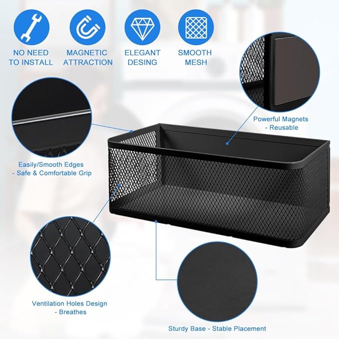 Picowe Magnetic Laundry Organizer, Large Magnet Basket for Laundry Room,16.5lb Capacity Magnetic Shelf for Washer /Dryer, Fridge & Small Spaces ( B, White)