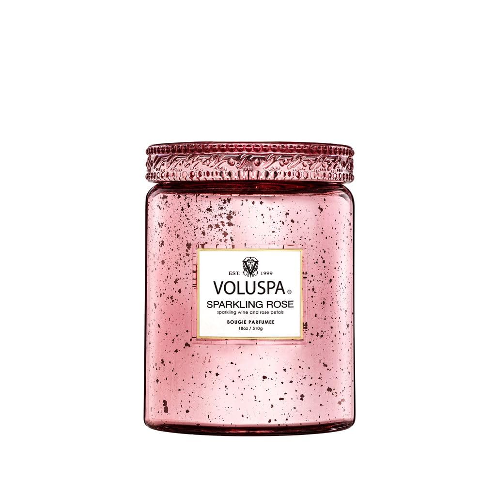 Voluspa Sparkling Rose, Large Candle Jar, 18 Ounce, 100 Hour Burn Time, Coconut Wax for Clean Burning, Handcrafted in the USA