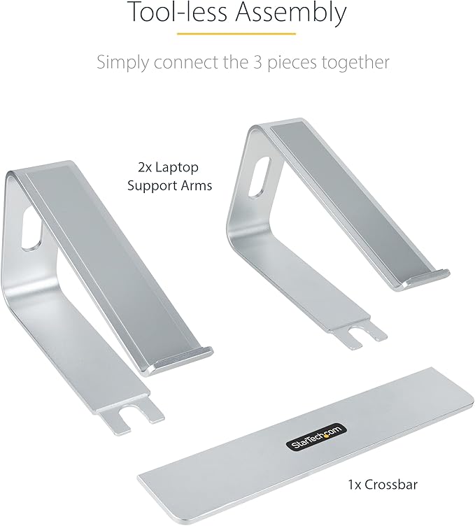 StarTech.com Laptop Stand for Desk, Supports 5kg/11lb, Aluminum, Silver, Ergonomic Laptop Riser, Portable Laptop Holder, Computer Stand for MacBook Air/Pro, Dell XPS, Lenovo (Laptop-Stand-Silver)