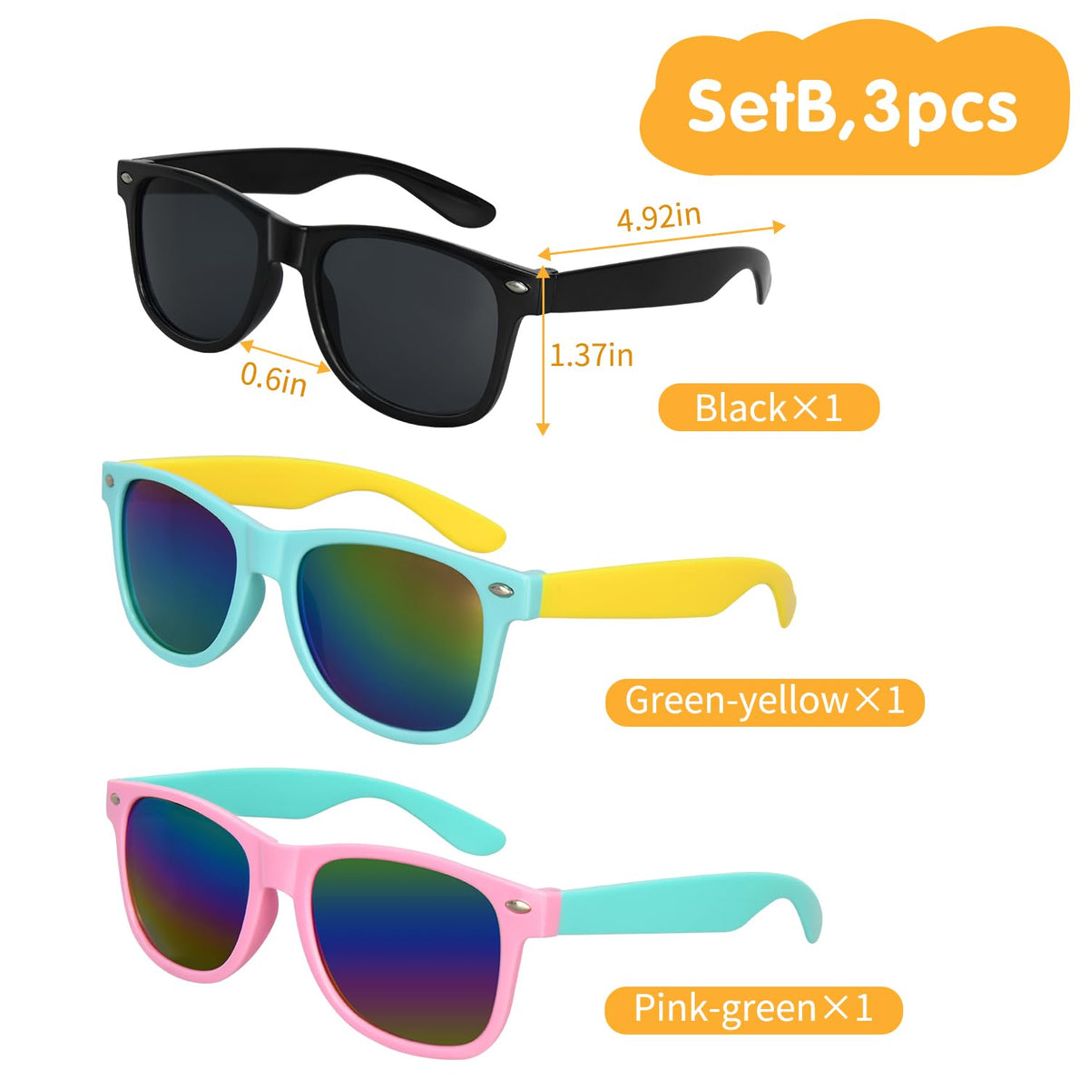 Mdvora 3/6/12/24pcsKids Sunglasses Set, Toddler Sunglasses, for Outdoor(Set B, 3pcs)