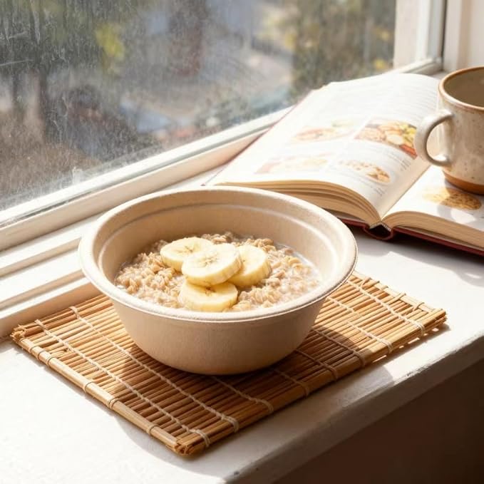 100 Pack 12oz Compostable Paper Bowls Small Disposable Soup Bowls White Natural Sugarcane Biodegradable Bowls for Ice Cream, Desserts, Salads, Pet Food