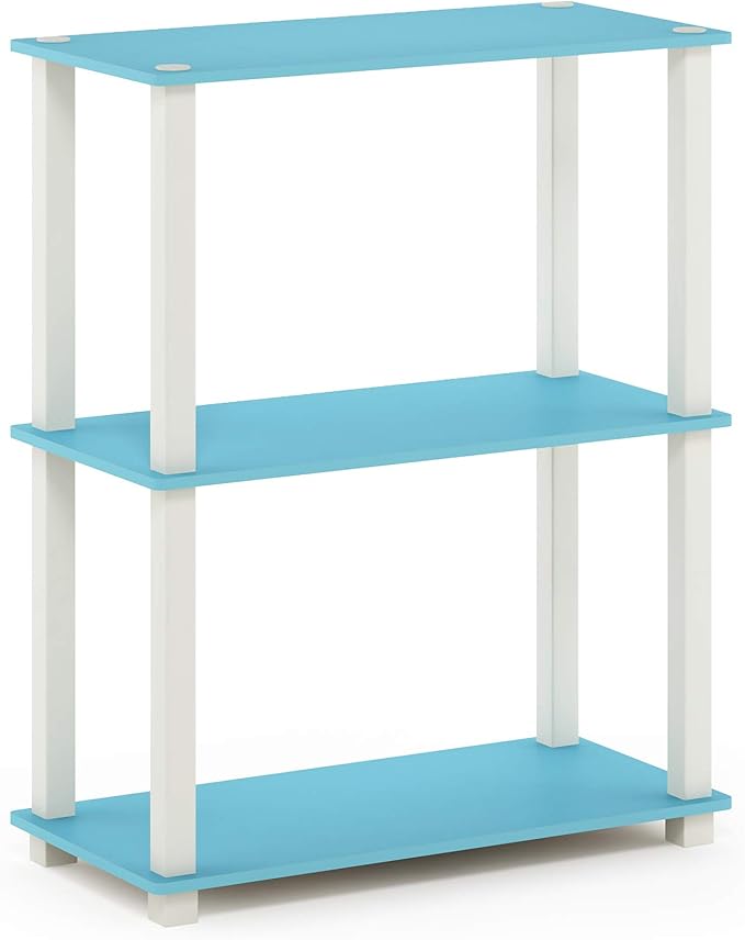 Furinno Turn-S-Tube 3-Tier Compact Multipurpose Shelf Display Rack with Square Tube, Light Blue/White