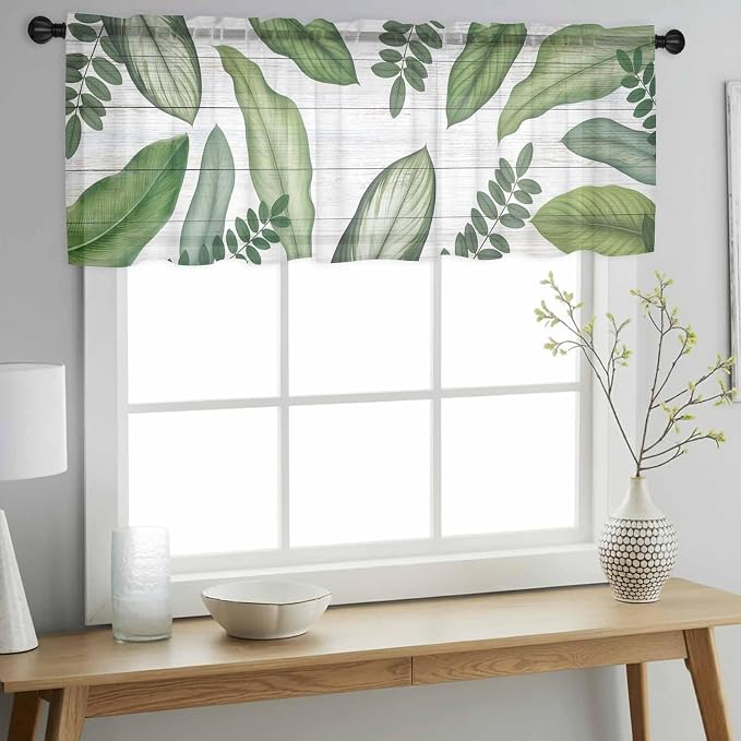 Summer Palm Leaf Sheer Valance Curtains