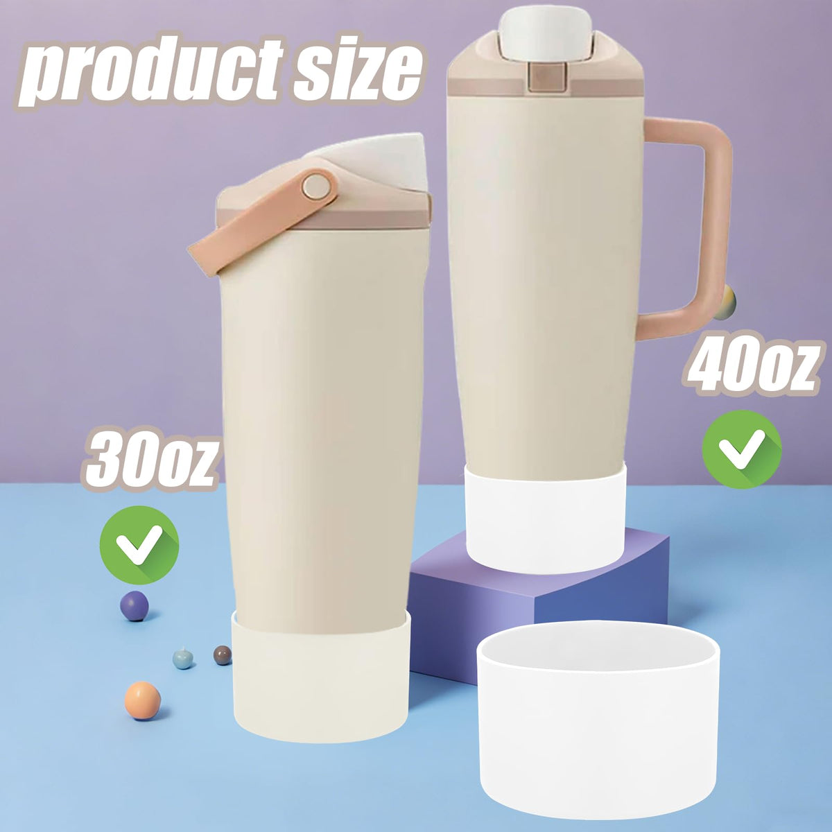 Mity rain 2PCS Protective Silicone Boots for Owala 30oz & 40oz FreeSip Sway Bottles & Tumblers - Accessories for owala, Enhances Stability & Prevents Scratches (Ivory & White)