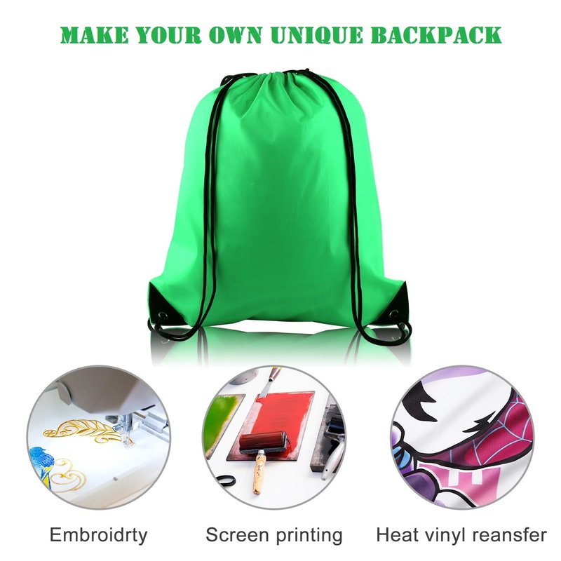 KUUQA 60Pcs Green Drawstring Backpack Bag Bulk Drawstring Bags String Bags Storage Bags Gym Backpack for Sport Gym Traveling