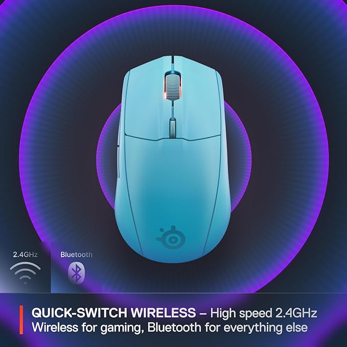 SteelSeries Rival 3 Wireless Gen 2 Gaming Mouse — 2.4GHz and Bluetooth — 18000 DPI TrueMove Air Optical Sensor — 60 Million Click Durability — Light-Weight — 100% PTFE Feet — Aqua