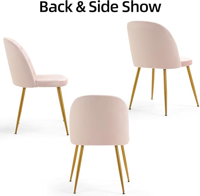 Velvet Dining Chairs Set of 2, Upholstered Mid Century Modern Dining Chairs, Armless Accent Chair with Metal Gold Legs for Living Room, Kitchen, Dining Room, Pink