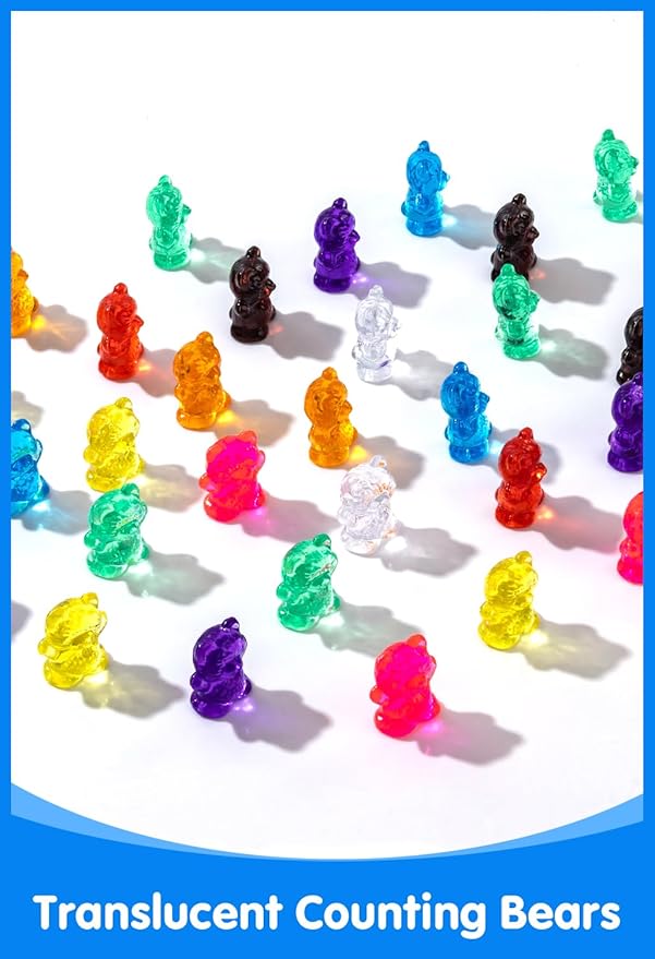 100 Pcs Translucent Counting Bears - 10 Colors - Kindergarten Classroom & Light Table Manipulatives, Counting & Color Sorting Toys for Toddler
