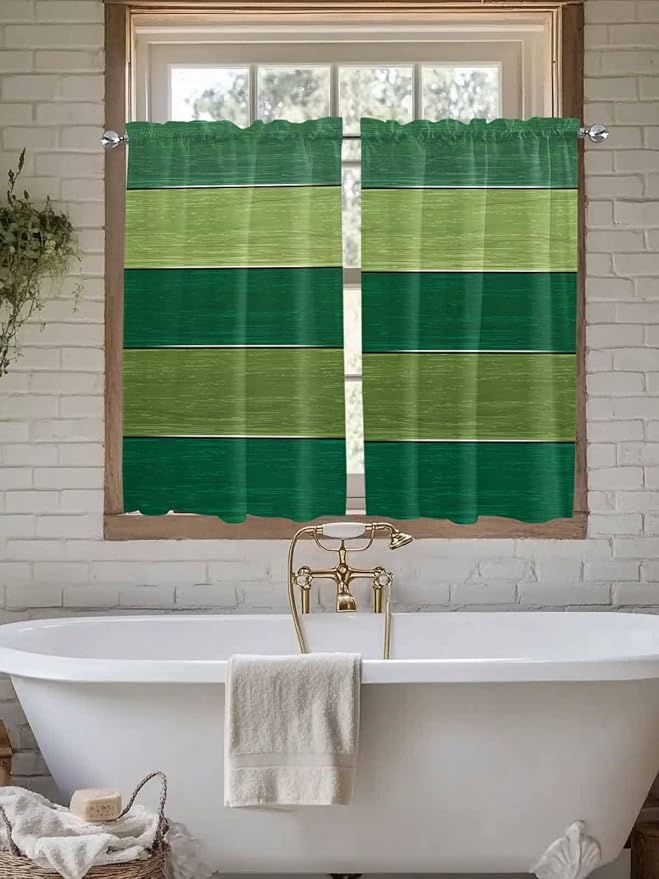 Farm Retro Green Wood Grain Window Valance Curtains, Rustic Wooden Plank